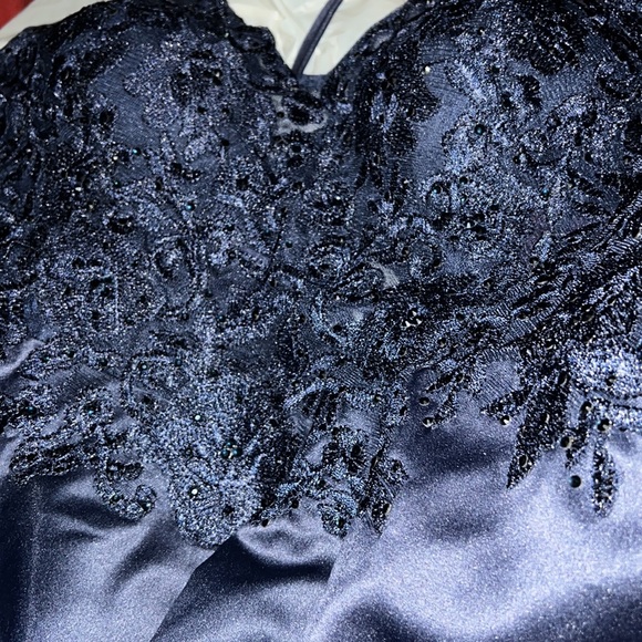NAVY BLUE PROM DRESS BLONDY NITES PARTY SOCIAL BY STACY SKLAR SZ 15 - Picture 2 of 7